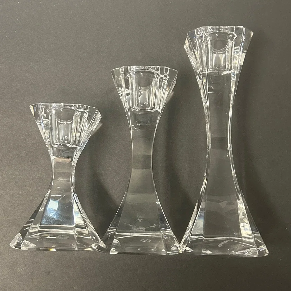 Villeroy & Boch Candlestick Set Clear Lead Crystal Graduated Trio